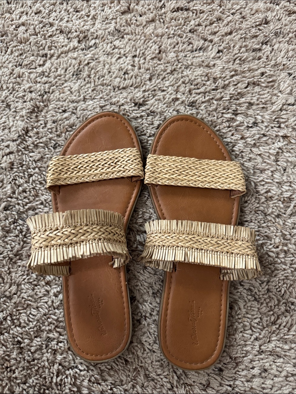 Universal Thread Tan Slide Sandals with Natural Raffia Braided Straps